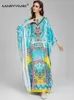 Повседневные платья MARYYIMEI, осеннее модное дизайнерское платье макси, женское платье с рукавами «летучая мышь», расшитое бисером, элегантное богемное платье с цветочным принтом