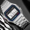 Wristwatches Tungsten Steel Band Watch Waterproof Digital Metal Sports Military Watches Cool Men Women Luxury Electronic Wrist Watches Clock 24329