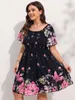 Finjani Allover stampa floreale arricciato Midi Dr Plus Size manica lanterna a vita alta Dres per le donne 2023 Estate S2qT #