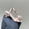 2024 de alta qualidade sandálias elegantes rosa flor fivela cinta fina salto alto estilingue sandálias de couro genuíno seda mulher verão senhora stilettos sapatos tamanho grande