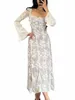 Floral Lace White Dr für Frauen Sexy Lg Sleeve Square Neck Fr Tie-up Lg Lace Midi Dres für Hochzeit W0Zr #