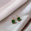 Boucles d'oreilles minimalistes d'hiver, Mini bijou carré vert pour femmes, accessoires de luxe, mode coréenne, bijoux de fête pour filles