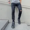 Yeni erkekler hip hop tarzı yırtılmış skinny jeans erkekler şık ince delikler kalem denim pantolon 53zy#