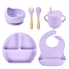 Cups Dishes Utensils 4/6 Pcs Silicone Tableware Plate For Kid Baby Feeding Sets Suction Bowl Plate Dishes Spoon Fork First Stage Self Feed Straw Cup 240329