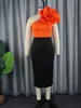 Une épaule Dres pour les femmes Orange Fr Patchwork Plus Taille Crayon Élégant Anniversaire De Mariage Invité Soirée Tenues L0LK #