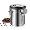 Förvaringsflaskor kaffebönor te rostfritt stål lufttätt kapsel set burk med scoop 1.5l verktyg