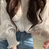 Bluzki damskie Latarn Rękaw Kobiety koronkowe blaty łagodne workowate swobodne wiosny lato Słońce Słońce Blusas Małer Estetyczne odzież koreański styl koreański