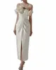 White Handmade 3d fr not Evening dres Novo Strapl Middle Fork Mulheres vestidos formais de alta qualidade cetim vestidos de noch q6qj#
