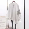 Plus Size Women Clothing 2022 Spring Autumn Korean Preppy Style Striped LG Sleeve Streetwear Oversize Sweatshirt Pullovers Top J8Z8#