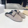 Slippers Mules Shoes For Women Spring Summer Est Natural Kid Suede Flat String Bead Slides Slip-on Round Toe Designer