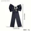 Bow Ties New Luxury Rhinestone Bowtie Academy Style Black Ribbon Collar Professional Shirt Wedding Dress Tie Breast Pin Accessories Y240329