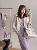 Kadınlar Suits 2024 İlkbahar ve Sonbahar Yüksek Sense Beyaz Takım Ceket All Maç Mor Ofis Lady Tek Bravatalı Modeli Blazer Top