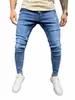 Masculino desgastado perna estiramento jeans magros vintage w sólido denim calças masculinas casual fino ajuste lápis calças 02b5 #