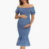 Robes de maternité Populaires nouvelles robes pour femmes enceintes robes d'été décontractées à manches courtes robes serrées épaule femmes enceintes robes confortables L2403