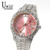 Uwin Big Dial Saatler Pembe Mor Mavi Siyah Full Buzlu Erkekler Paslanmaz Çelik Moda Luxury S Quartz Business 210728259T