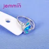 Cluster Rings Top Quality Hollo Out Vintage For Women Party Jewelry Geometric Blue Fire Opal Sterling Silver Anillos Femme