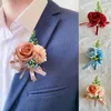 Men Boutnire róża broszki piny Bride Wedding Na nadgarstek Corsage Groom Ceremy Silk Roses Fr Lapel Party Spotkanie Decorati I77H#