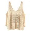 Kvinnors tankar Kvinnor Summer Sling för Tank Top virkning stickad Vest Waistcoat Hollow Camisole V