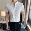 Camisas de vestido masculinas 2024 verão moda masculina casual camisa de manga curta super slim fit masculino negócio social marca homens blusa