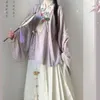 Ling Yu Ming Dinastia Hanfu feminino estilo chinês gola cruzada camisa curta saia rosto de cavalo primavera