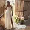 Urban Sexy sukienki boho kość słoniowa liniowa plisowana szyfonowa suknia ślubna plażowa ukochana wysoka szczelinka bez pleców Flowly Bridal Suknie vestido de noiva simples yq240329