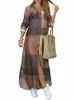 autumn Elegant Women Maxi Shirt Dres 2023 ZANZEA Vintage Ladies Lg Sleeve Vestidos Casual Plaid Robe Lgue 02Ui#