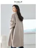 Vimly Double Faced Wool Blend LG Coat Women 2023 Winter Elegant Office Lady Straight Warm Woolen Jacket Kvinnlig överrock 50690 L1NL#