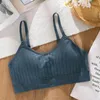 Camisoles Tanks Women Women Seamless Push Up Bra Ribbed Striped Wirefree 패딩 Bralette 조정 가능한 스트랩 단색 스포츠 속옷