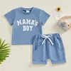 Ensembles de vêtements Carolilly Toddler Boy Vêtements d'été Lettre Imprimer MAMA S T-shirt à manches courtes avec short à taille élastique 2pcs Outfit bébé