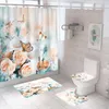 Chuveiro cortinas 3d impressão cortina de banho borboleta tapete conjunto flores tapetes de toalete tapete impermeável antiderrapante floral com ganchos