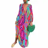 women Deep V-Neck Dr 2023 Summer Vintage Elegant Lg Sleeve Boho Print Lg Dres Female Sexy Beach Party Loose Maxi Dr Y02u#