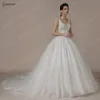 Bepeithy Bride Роскошное свадебное платье с V-образным вырезом и кристаллами 2023 г. Рукав со шлейфом и бисером Изысканное свадебное бальное платье цвета слоновой кости Весна a5ii #