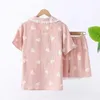 Femmes Pyjamas 2 pièces Summer Lace Pyjamas à manches courtes pour femmes Love Homewear Set Coton Crêpe Simple Frais Femelle Pijama Costume Dr Otzr1