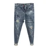 FI 2023 Luxury Fi Men's Pants Korean Style Jeans Wed With Cat Whisker HolesカラフルなペイントスリムズボンZ2MZ＃