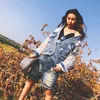 Streetwear Frauen Spitze Haken FR Aushöhlen Patchwork Ausgefranste Kanten Loch Denim Jacke Sommer 2023 LG Hülse Casual Veste Femme a8GU #