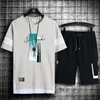 Summer Mens Casual 2sts Short Sleeve Cotton Set T-shirt Shorts Byxa Suits Streetwear Top Set Tees Trouser Tracksuit 240325