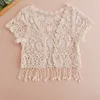 womens Summer Short Sleeve Tassels Lace Cardigan Floral Crochet Beach Cover Up Shrugs Open Frt Crop Jackets N7YD y4VT#