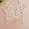 Frauen Sommer Kurzarm Quasten Spitze Strickjacke Floral Crochet Strand Cover Up Shrugs Open FRT Crop Jacken N7YD x6y6 #