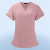 Tinta unita Lavoro infermieristico Scrub Manica corta da donna con scollo a V Uniforme Clinica Infermiera Uniforme Abbigliamento protettivo Operatore di cura Lab Top 34Xe #