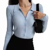 Осень 2023 г. Женские однобортные вязаные свитера с v-образным вырезом Fi Короткие трикотажные изделия Однотонные синие, белые, зеленые женские джемперы H3Dm #