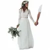 Due pezzi da sposa Dr 2020 O-Collo Lg maniche in pizzo abito da sposa Bohemian Summer White Bride Dr abiti da sposa x0FX #