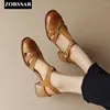 Chaussures décontractées dames été femmes en cuir véritable Vintage sandales romaines talons bas couleur unie pour les femmes