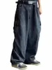 Houzhou workowate dżinsy dla mężczyzn Czarne dżinsowe spodnie ładunkowe Szerokie nogi spodnie duże spodnie ładunkowe Koreańskie streetwear Hip Hop Harajuku p8fn##