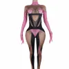 Sexy Pink Rhinestes Macacões Mulher Nightclub Imprimir Leotard Cantor Traje Festa de Aniversário Pole Dance Drag Queen Stage Wear j7OM #