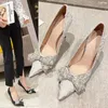 Robe chaussures sexy perle strass bowknot blanc pompes femmes mariage mariée mince talons hauts mode bout pointu fête femme