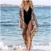 Kvinnors badkläder kvinnors strand slitage bikini er up leopard tryck chiffong kimono long cardigan blus sjal toppar utkläder droppleverans ap dhksq