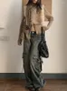Jeans pour femmes Pantalon cargo bleu délavé rétro américain Poches baggy Confortable Streetwear Taille haute Pantalon coréen Hiphop Esthétique des années 2000