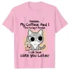 面白い猫Shhhhh ....私のコーヒーと私は、女性服のための夏のTシャツ夏のTシャツFemmeを瞬時に持っていますトップティーP13U＃