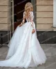 Luxueux BOHO Femmes Mariage Dres Formelle Une Ligne Sexy Appliques Tulle Chérie Lg Manches Robes De Mariée Backl Bohême l5BR #