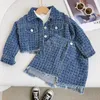 Fille Denim Vêtements Ensemble Mode Coréenne Enfant Enfant Denim Veste Jupe 2 PCS Costumes Automne Printemps Style Décontracté Ensembles De Vêtements Tenue 240307